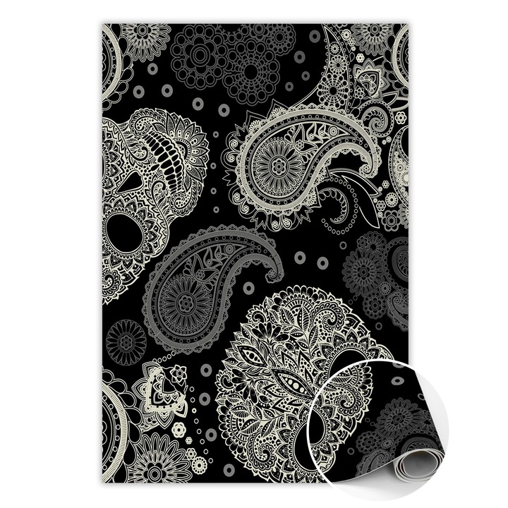 Covor de vinil, PVC, Craniu de scoala veche, Negru, 120 cm x 180 cm, 010260360160000020427