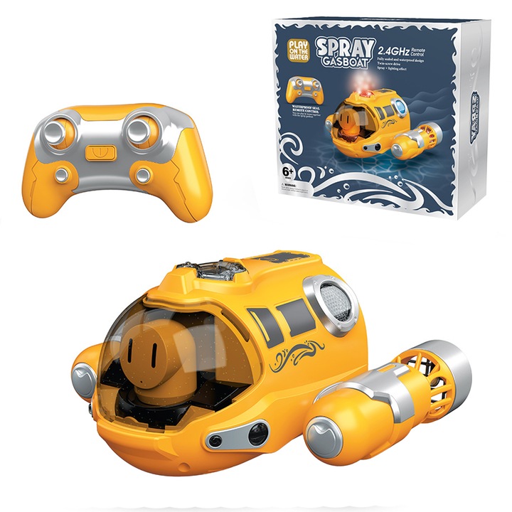 Barca cu telecomanda, pulverizare, detectie automata la atingerea apei, galben, 155x17x90mm