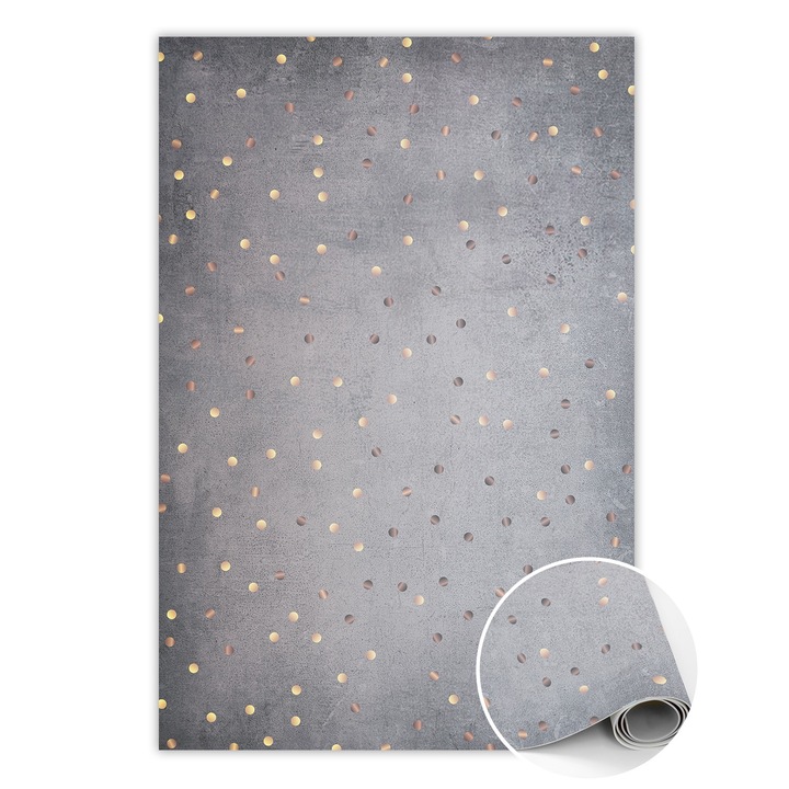 Covor de vinil, PVC, Puncte de aur, Gri, 60 cm x 90 cm, 010260360570000020187