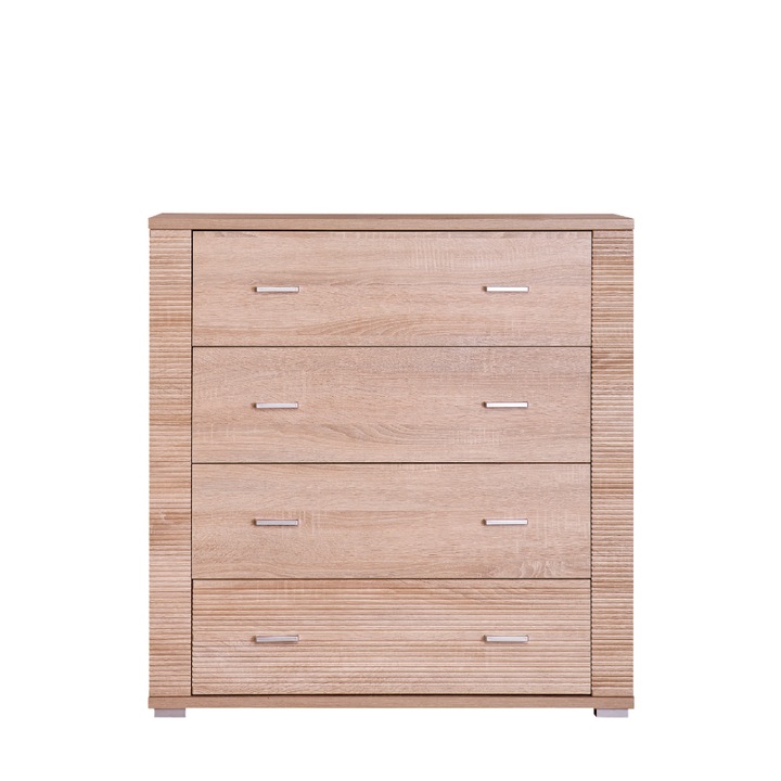Comoda, stejar sonoma, din PAL laminat, cu 4 sertare, incapator si practic, ideal pentru dormitor, living, sau birou, 92,8x94x34 cm., Bortis