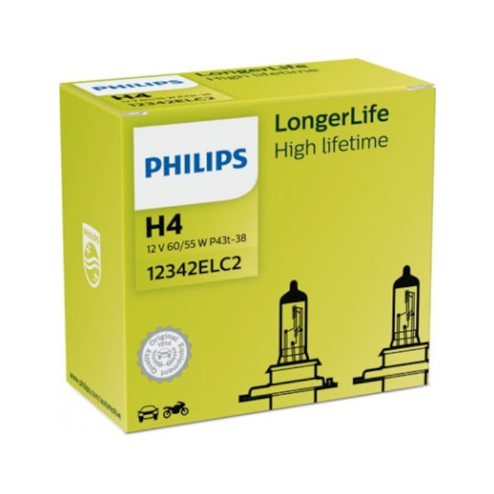 Set 2 Becuri Far H4 60/55W 12v Longerlife Philips