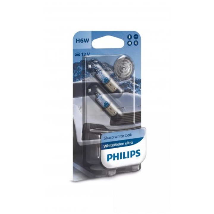 Set 2 Becuri auto auxiliare Philips H6W, BAX9S, Vision, 12V, 6W