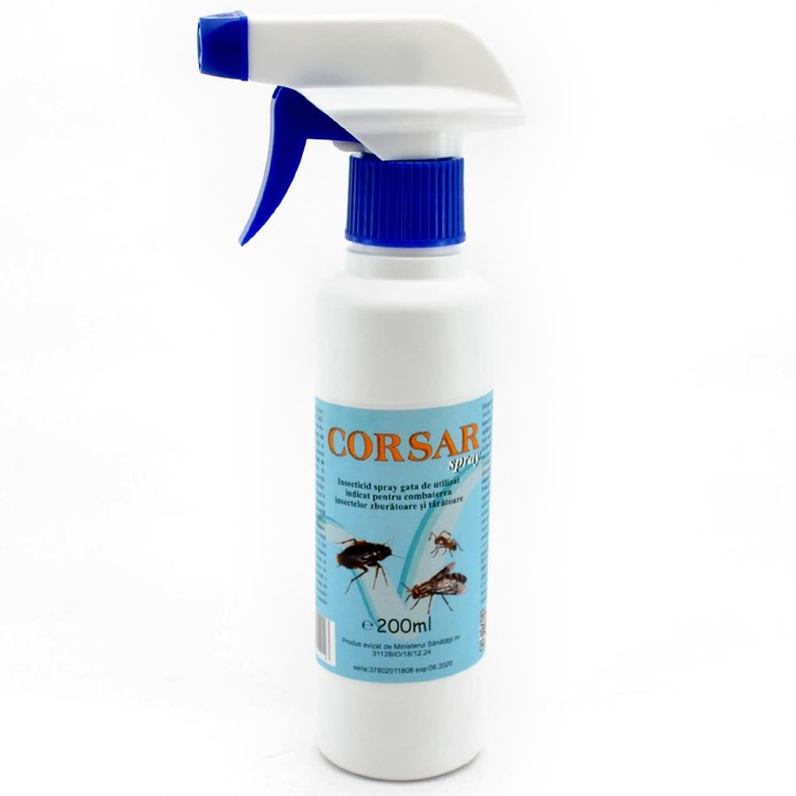 Insecticid spray Corsar, VANELLI, anti gandaci de bucatarie, muste, tantari, viespi, capuse, plosnite, paduchi, purici, molii, paianjeni si scorpioni, 200 ml
