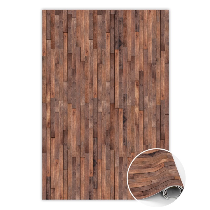 Covor de vinil, PVC, Scandura in dungi, Maro, 60 cm x 90 cm, 010260360570000020215