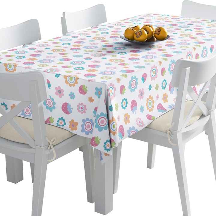 Abrosz, Eper és virágok, Poliészter, Téglalap, Méret: 140 cm x 450 cm, TDX430/450