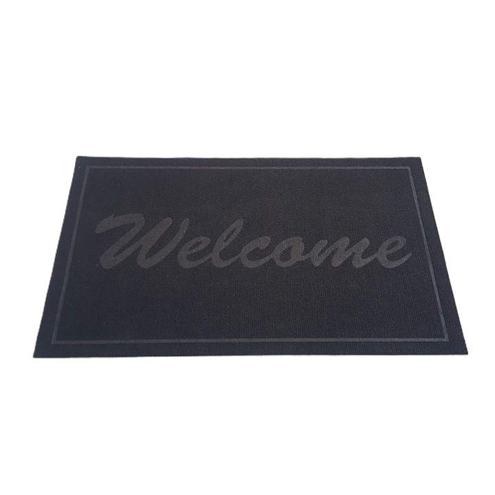 Bejárati szőnyeg - Welcome uni, 45x75 cm, csúszásmentes 100% PVC, fekete