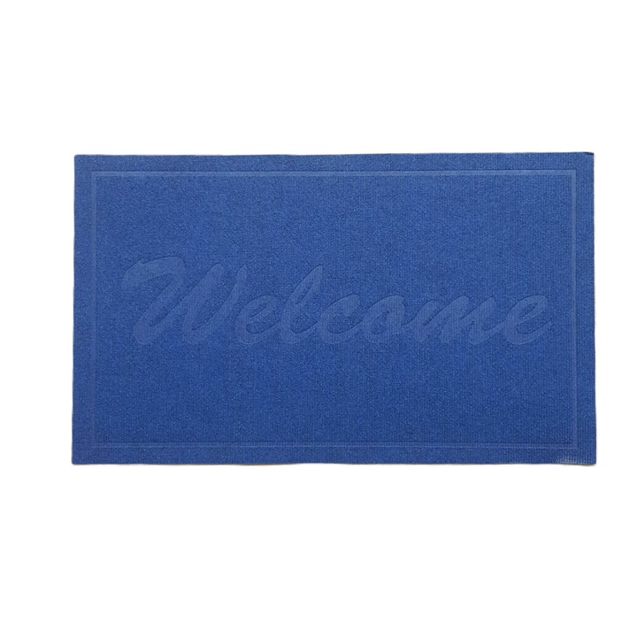 Bejárati szőnyeg - Welcome uni, 45x75 cm, csúszásmentes 100% PVC, kék