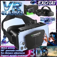 Ochelari mobili 3D VR digitali, EXCITAT, Dispozitiv portabil de vizualizare cu casca, potriviti pentru TV, filme si jocuri video Compatibili cu iOS, Android si suporta 4, 7-7 inchi, Ajustabili, Cu lentile HD, Negru