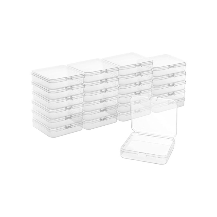 Set de 22 cutii mici de depozitare, din plastic, BELLE VOUS, 7.2 x 6.3 x 1.7 cm, pentru margele sau bijuterii, Transparent