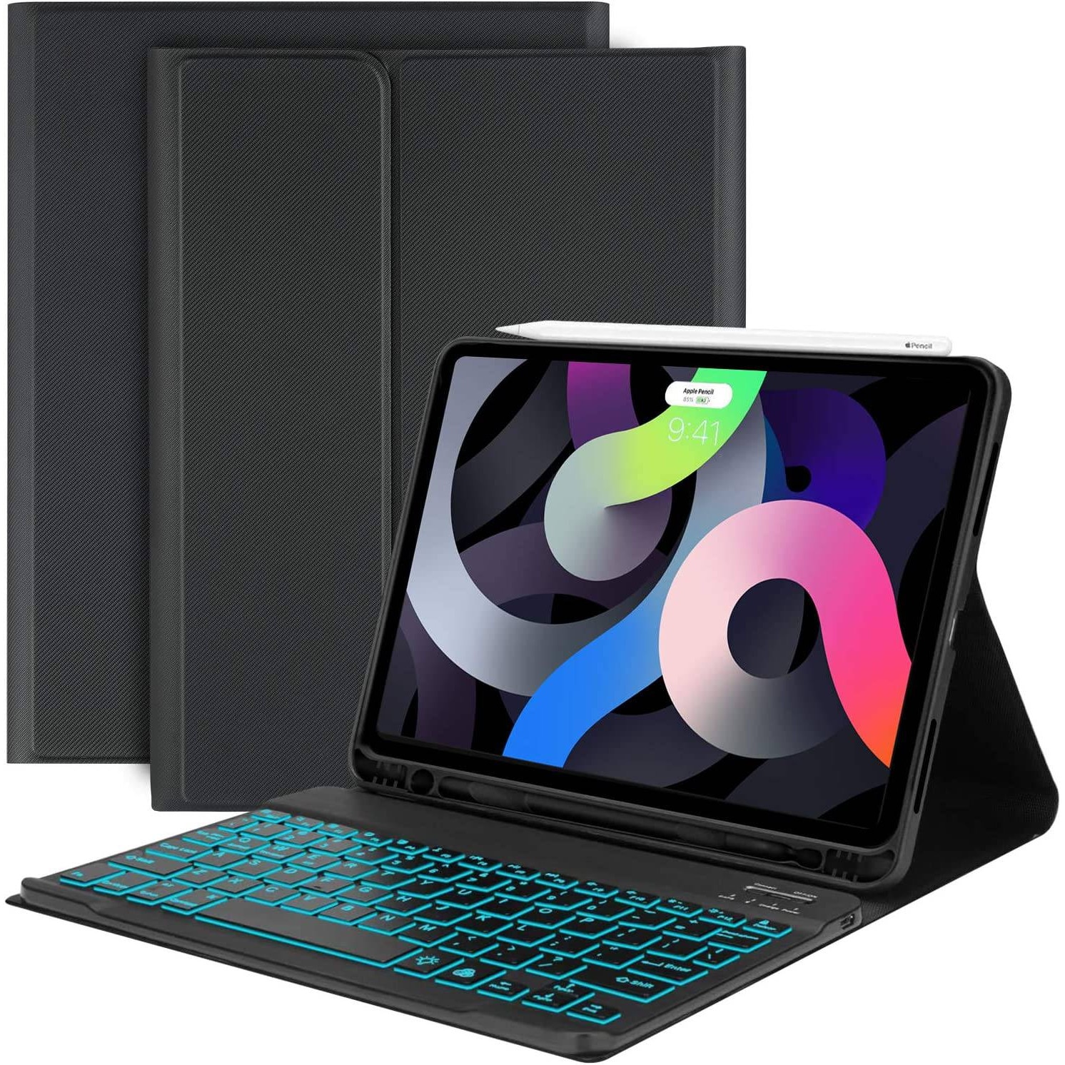 Husa pentru Apple iPad Air 11 2026 / 2025 / 2024 M4, M3, M2 cu tastatura iluminata wireless detasabila RGB 7 lights, Bluetooth, USB Type-C, functie stand si slot stylus, negru