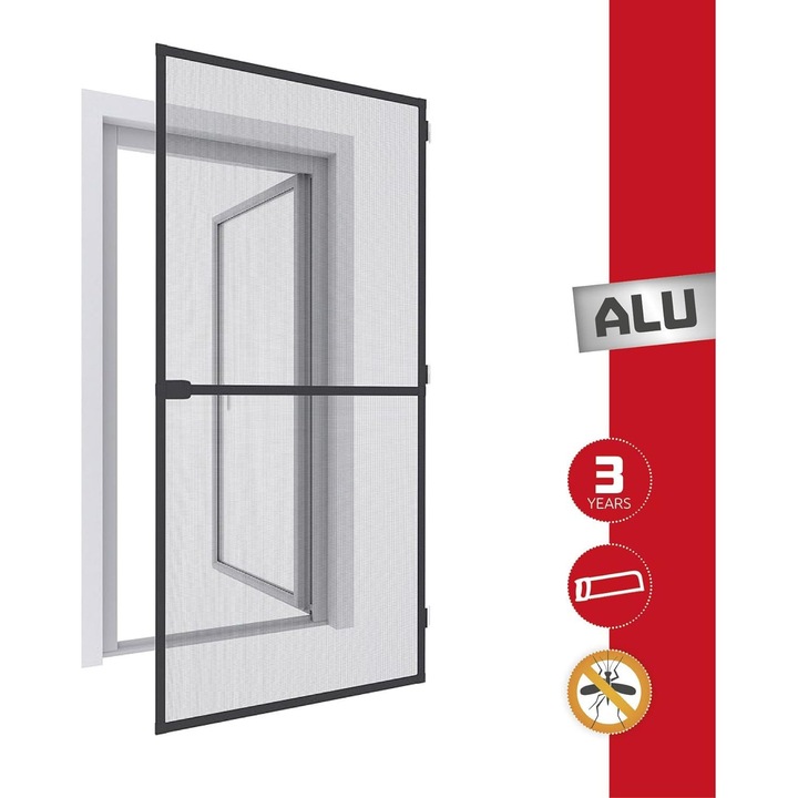 Plasa usa contra insectelor, 90x200 cm, pe balamale, Gri Antracit, semi-asamblata