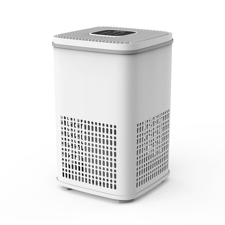 Tisztító, háztartási, formaldehid eltávolítás, szag, lebegő haj, sterilizálás, UV, többszörös szűrés, digitális képernyő, mobiltelefon távirányító, fehér, 400X250X250MM
