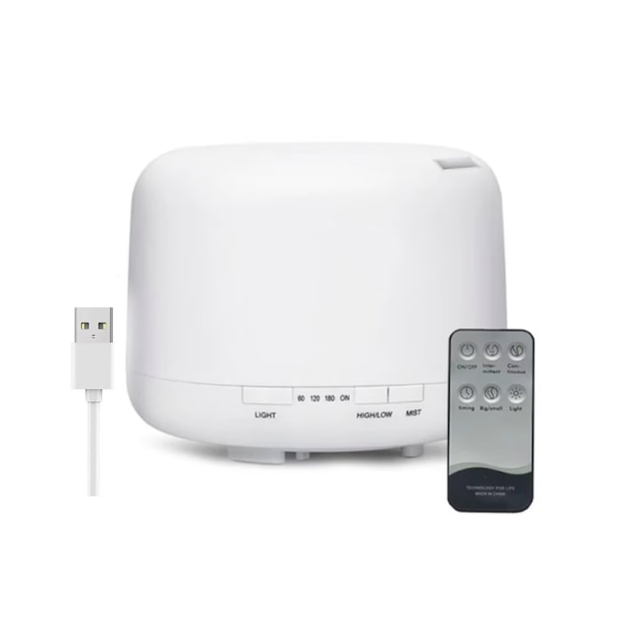 Ultrahangos párásító, 7 állítható színben, illóolajok aromájával, elektromos dugasz típusú, aromaterápiás funkcióval, űrtartalom 200 ml