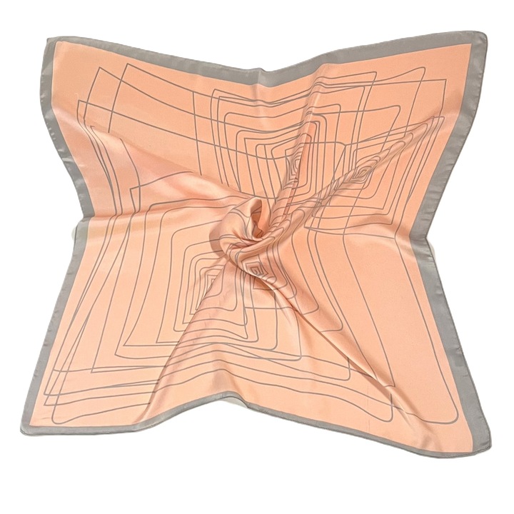 Esarfa Dama, Imprimeu, Satin, 70 x 70 cm, Gri/Peach Fuzz, 70 cm x 70 cm
