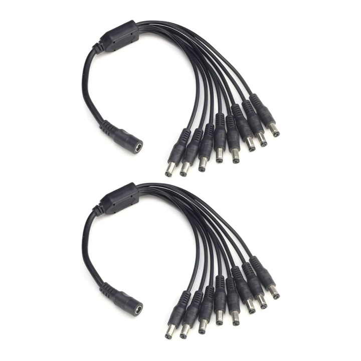 Set 2 cabluri splitter DC Pili-Paradise, 1 la 8, 5.5mm x 2.1mm, 0.33m, negru