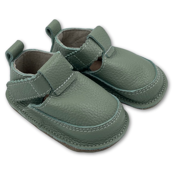 Pantofi copii, primii pasi, Piele Naturala, barefoot, Macco, Elegant, Verde pal, Verde pal