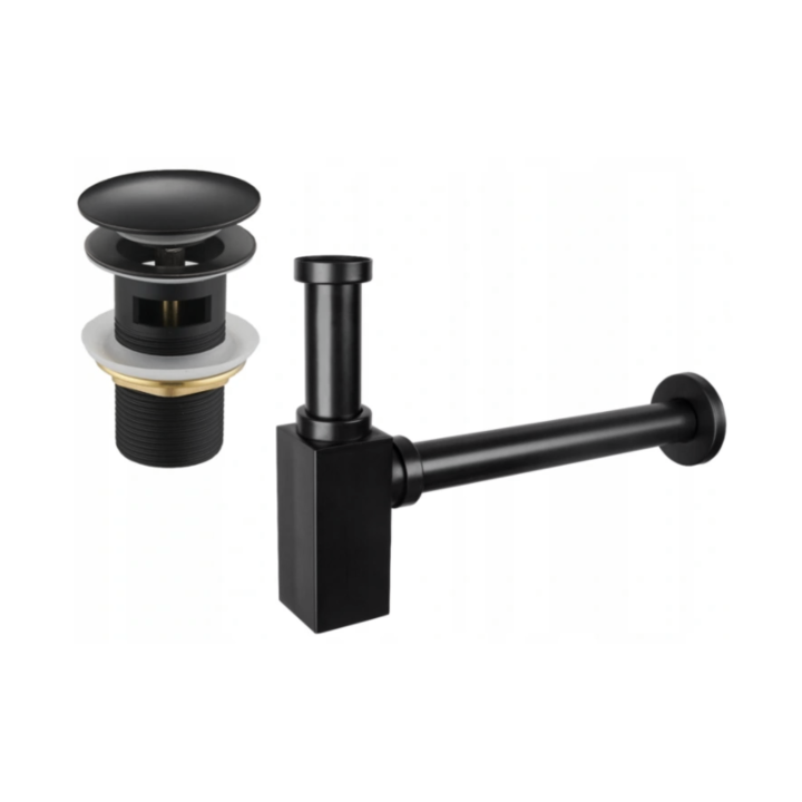 Комплект от 2 части сифон за мивка, Mexen, 6535, метал, черен