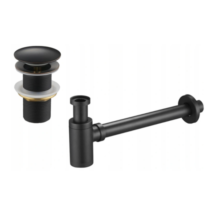 Set 2 piese Sifon pentru chiuveta, Mexen, 6504, Metal, Negru