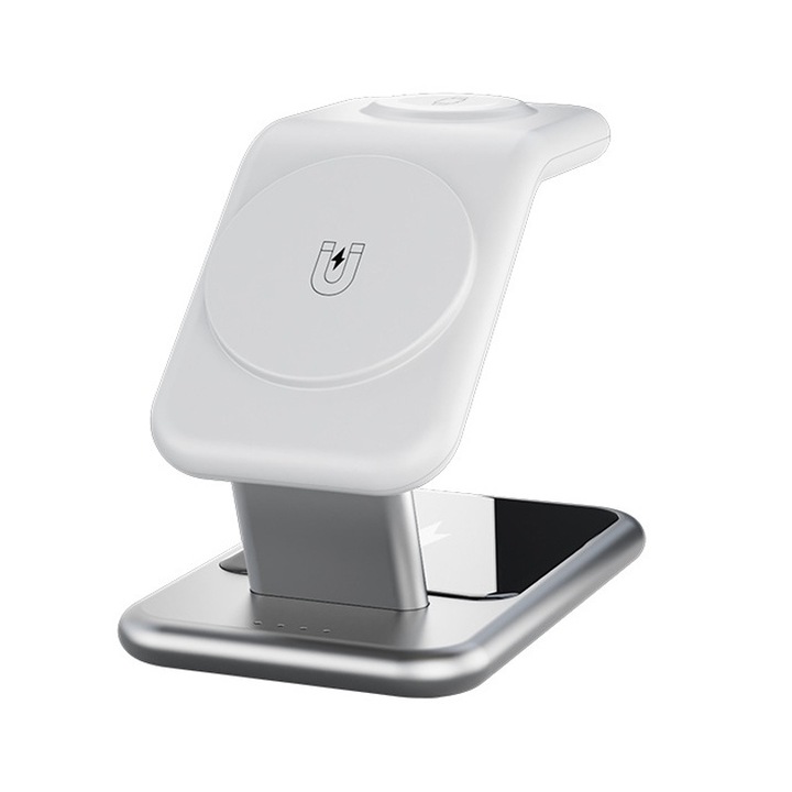 Töltőállomás, LEIISVK, 3 az 1-ben, 25W, mágneses, fehér