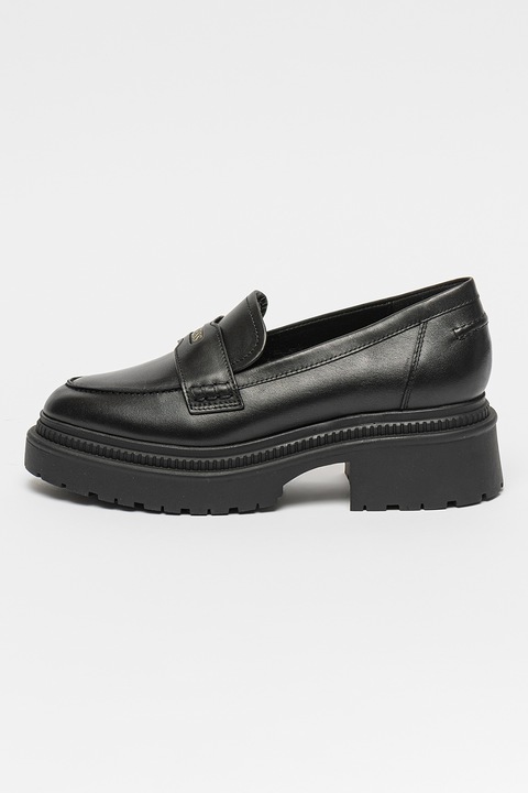 GUESS, Pantofi loafer din piele cu aspect masiv, Negru