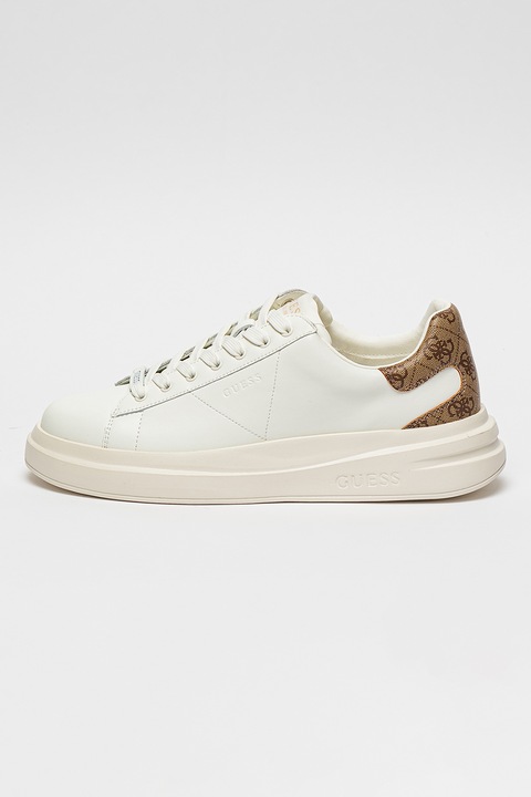 GUESS, Спортни обувки от кожа и еко кожа, Кафяв/Бял