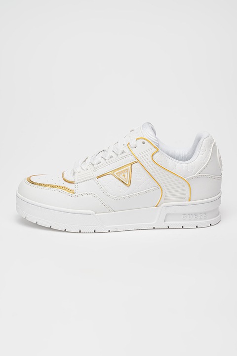 GUESS, Спортни обувки от еко кожа с лого, Бял/Златист