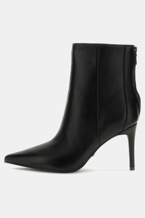 GUESS, Botine de piele cu varf ascutit Feyly, Negru