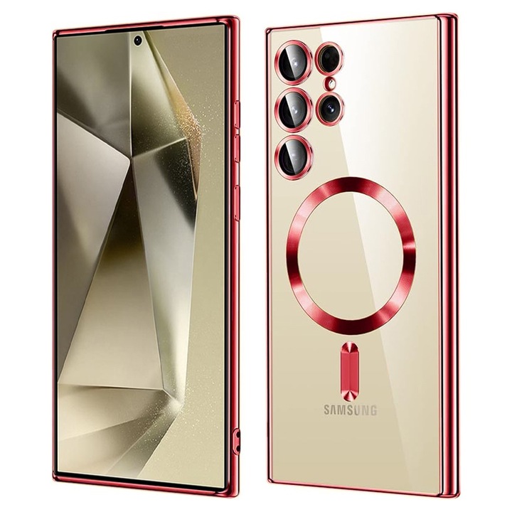 Кейс за Samsung Galaxy S24 Ultra, Techsuit Luxury Crystal MagSafe, червен