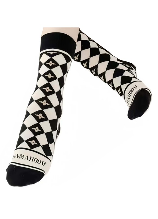 Set 3 perechi sosete dama, bumbac, Alb/Negru