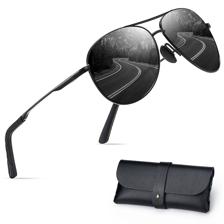 Ochelari de soare pilot, polarizati, protectie UV 400, cadru metalic, unisex