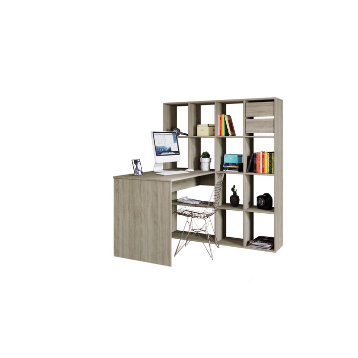 Birou cu biblioteca incorporata artur, 120x75 cm, culoare sonoma, pal