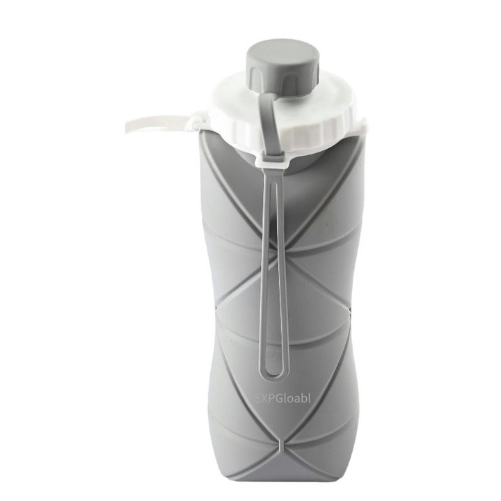 Sticla de baut pliabila, sticle de apa pliabile din silicon pentru calatorii, design usor de purtat si dimensiuni compacte, fara BPA, 20 oz, etansa, usor de transportat, potrivit pentru sport, rezistenta la spargere, fitness, calarie in aer liber, gri
