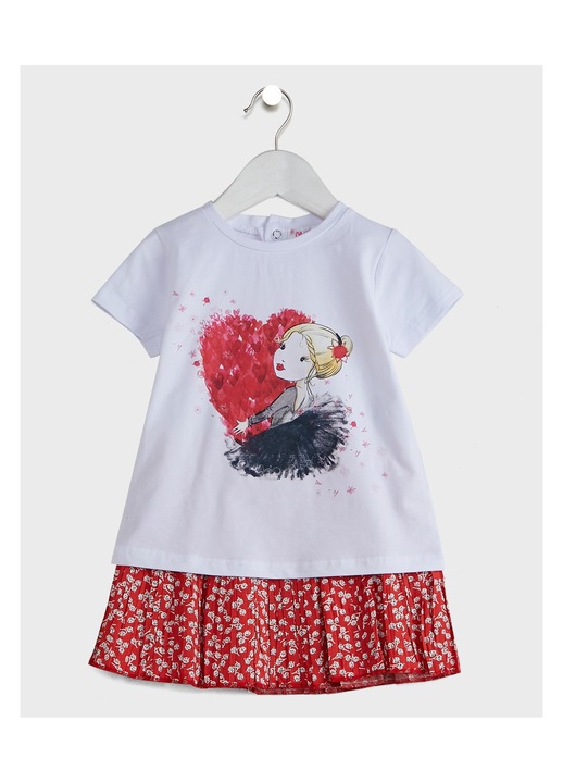 Compleu fetite Babybol, tricou cu fusta plisata si bandana, rosu, 3 luni, 62 cm