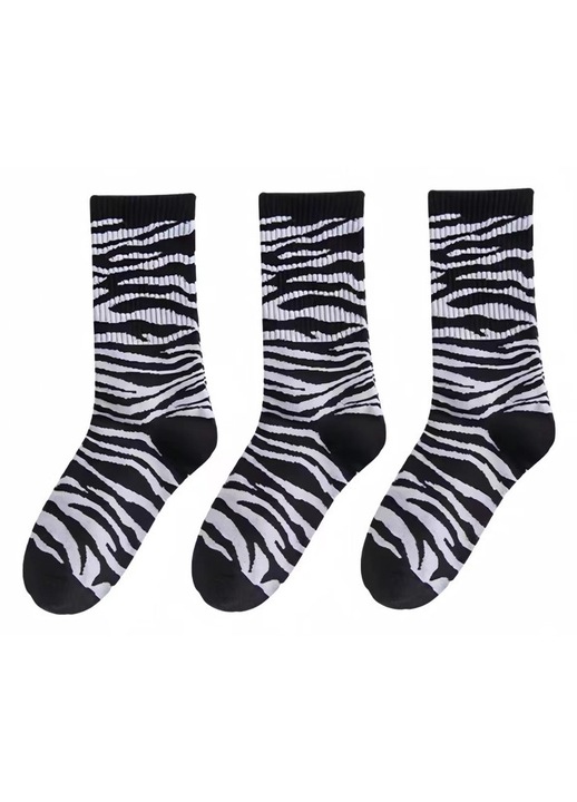 Комплект от 3 чифта дамски чорапи, зебра, памук, черно/бяло, 34-40 EU