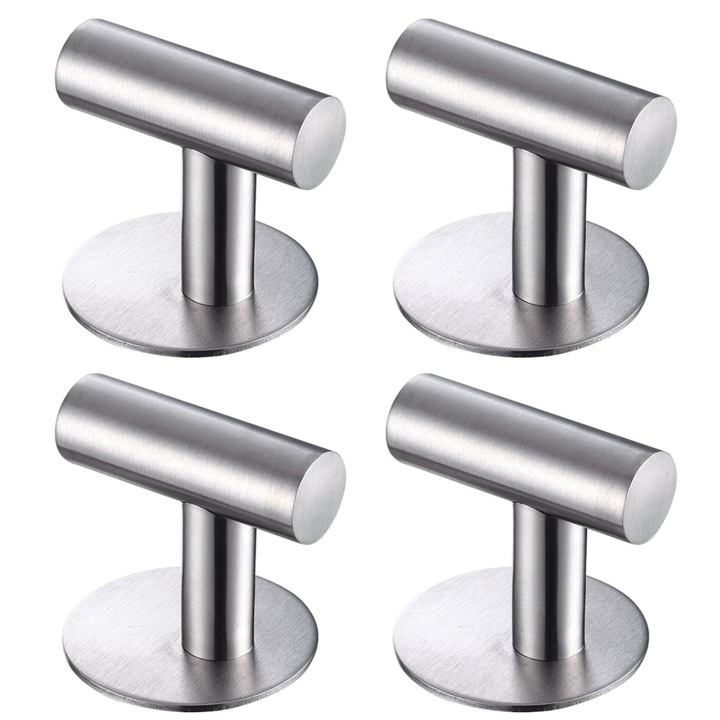 Set 4 agatatori baie, Edibazzar, Inox, Autoadezive, 5.2 x 5.5 cm, Argintiu
