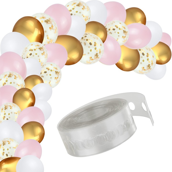 Léggömbkészlet, Dekolo.pl, Latex, 30cm, 40 db, Szalag 5 m, Többszínű