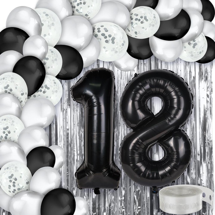 Lufi szett 18. születésnapra, Dekolo.pl, fekete, ezüst, 10x30cm, 20x30cm, 200x100cm