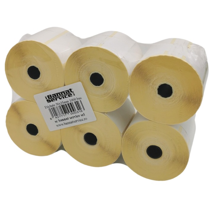 Set 6 etichete autoadezive termice in rola, 56 x 25 mm, albe, 1000 etichete / rola