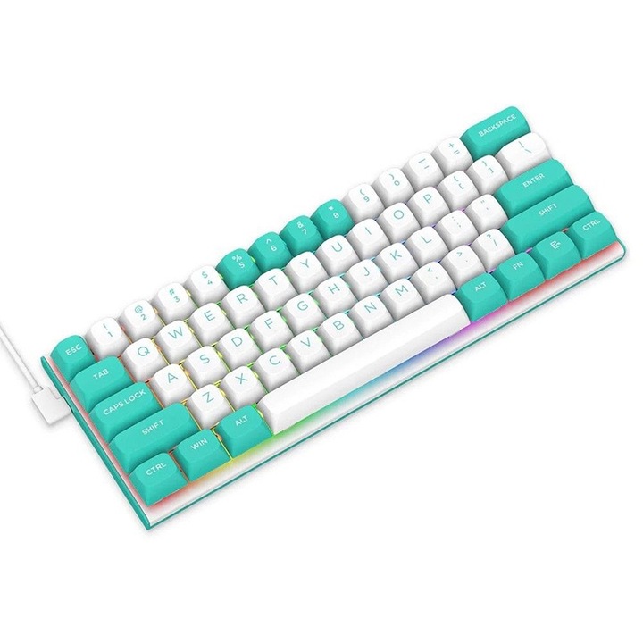 Tastatura gaming mecanica Redragon Fidd alba cu fir, switch-uri magnetice roz, iluminare RGB