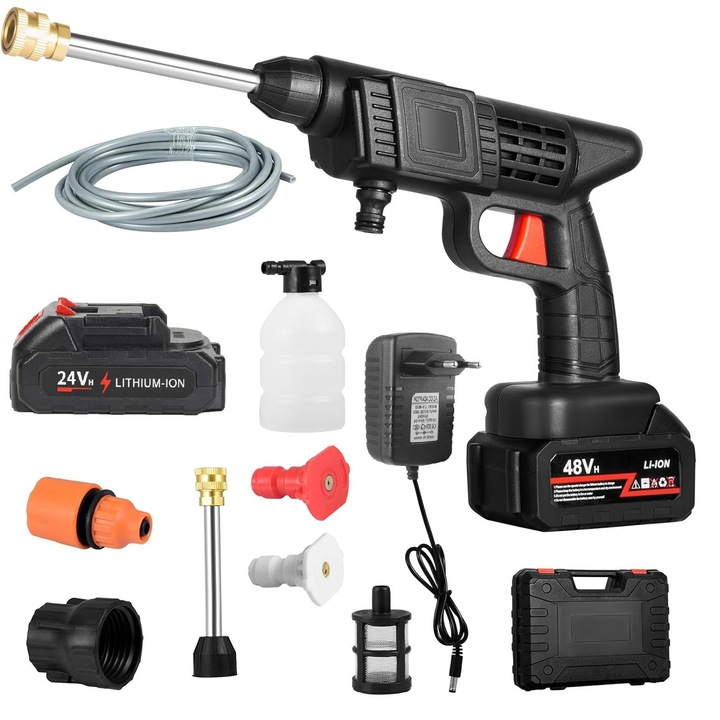 Pistol cu apa de inalta presiune pentru spalatorie auto, Portabil, alimentat cu baterie cu litiu, 2000W 90BAR