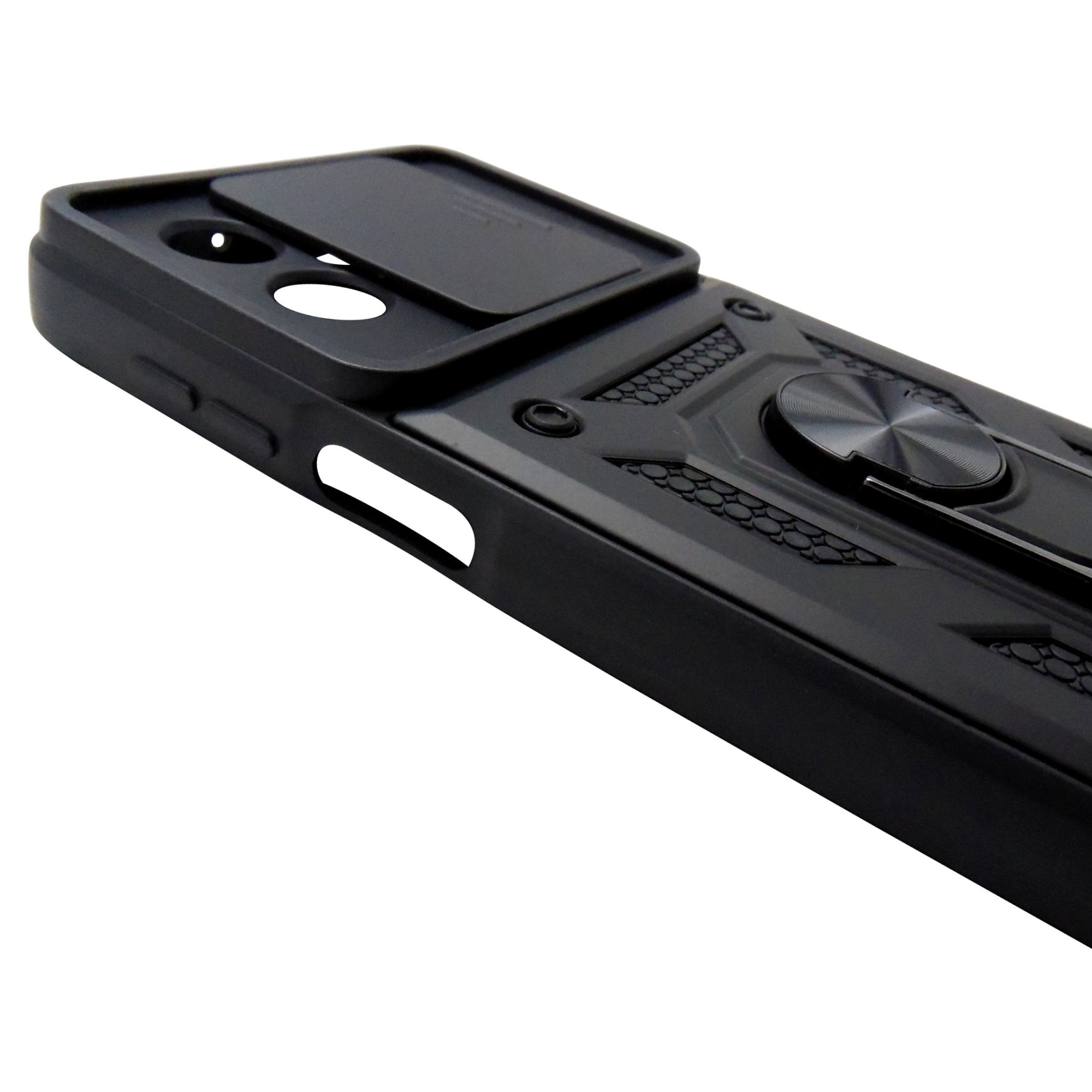 Husa tip capac spate TPU negru, inel si protectie camera, pentru Motorola Moto G54 Power, G64
