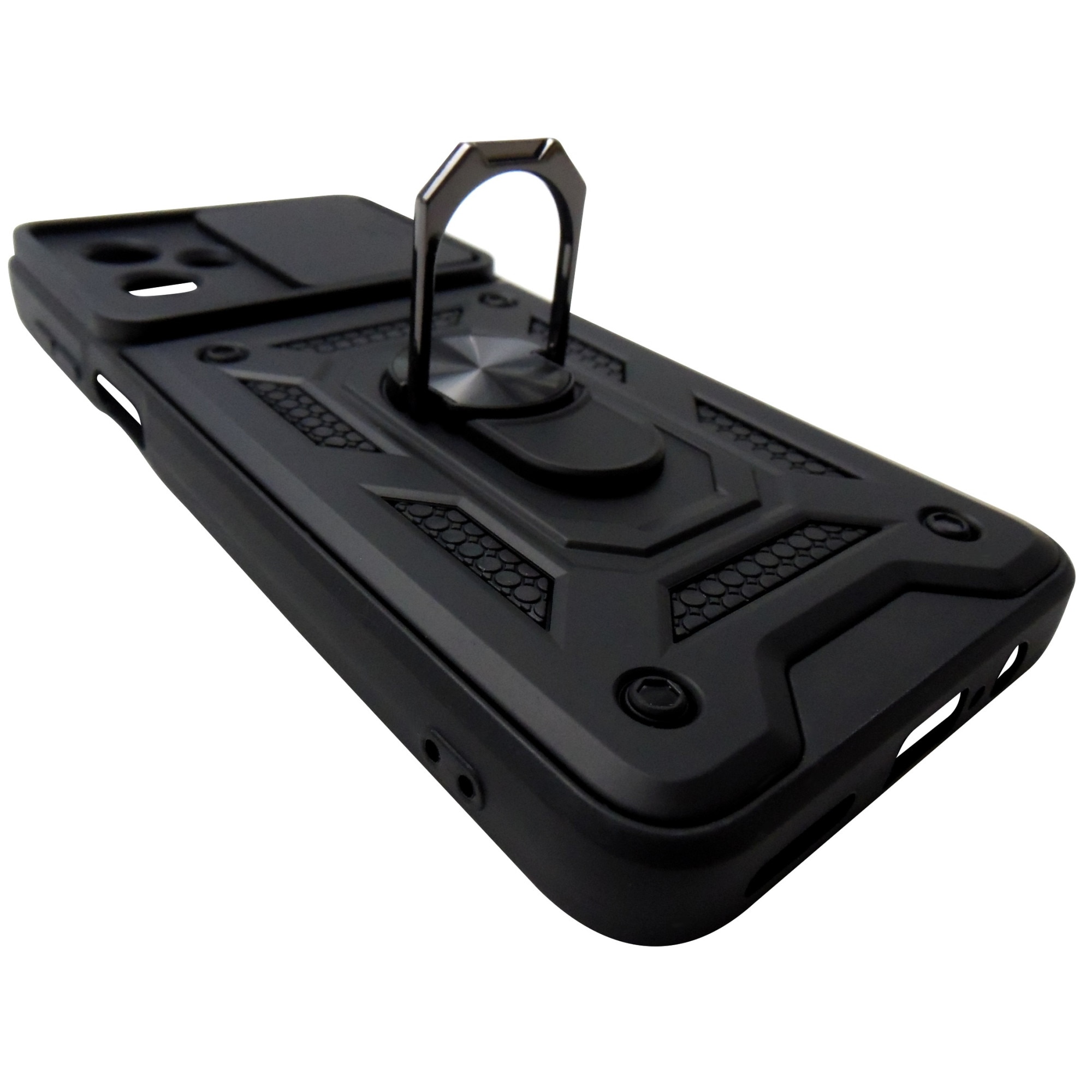Husa tip capac spate TPU negru, inel si protectie camera, pentru Motorola Moto G54 Power, G64