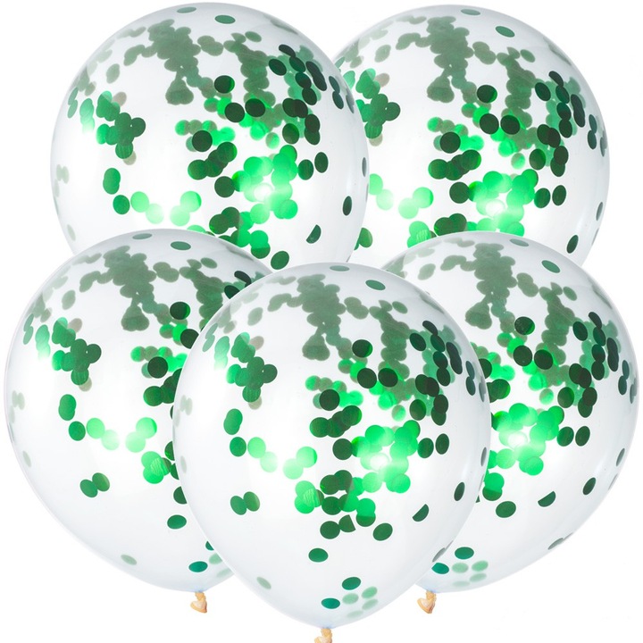 Комплект от 5 балона Confetti, Dekolo.pl, латекс, прозрачен/зелен, 30 см
