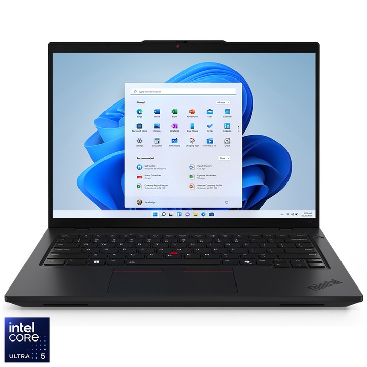 Laptop Lenovo ThinkPad L14 Gen 5 cu procesor Intel® Core™ Ultra 5 125U pana la 4.3GHz, 14", WUXGA, IPS, 1x 16GB SO-DIMM DDR5, 512GB SSD, Intel® Graphics, Windows® 11 Pro, Black, 3Y Courier or Carry-in upgrade