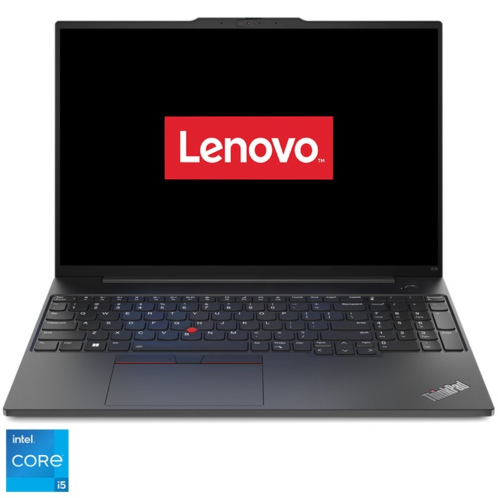 Laptop Lenovo ThinkPad E16 Gen 1 cu procesor Intel® Core™ i5-1335U pana la 4.6GHz, 16", WUXGA, IPS, 16GB, 512GB SSD, Intel® Iris® Xe Graphics, No OS, Graphite Black, 3Y Courier or Carry-in upgrade