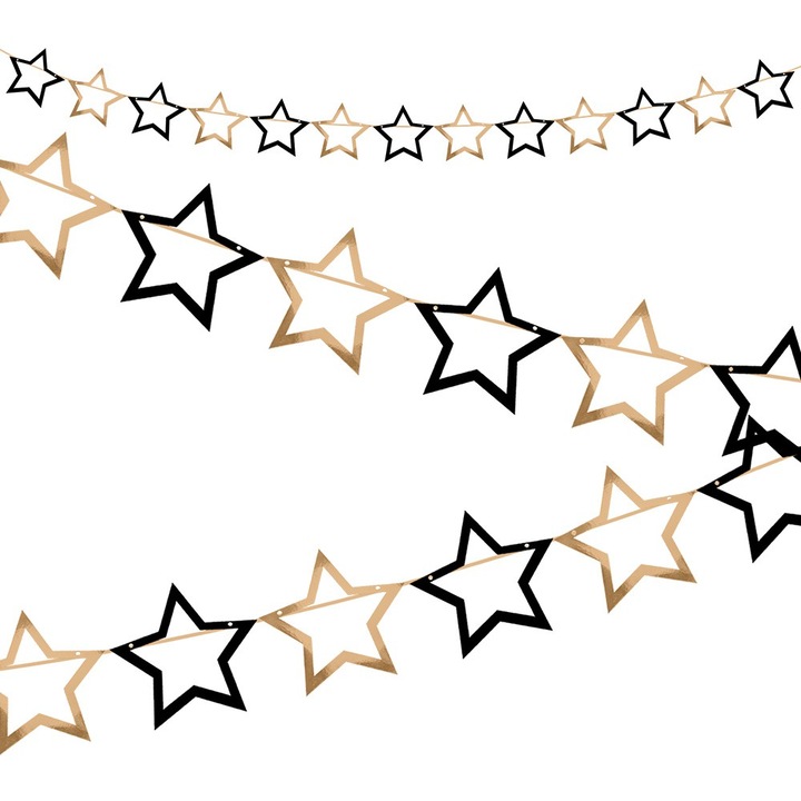 14 db-os Dekolo.pl dekoratív füzér, csillagok, matt fekete és arany készlet, 14 cm