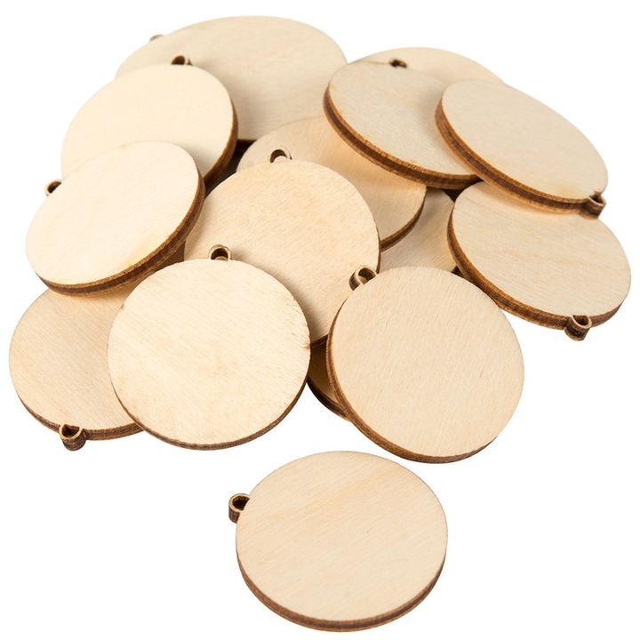 Set 20 globuri de Craciun, Dekolo, Lemn, 3 cm, Bej