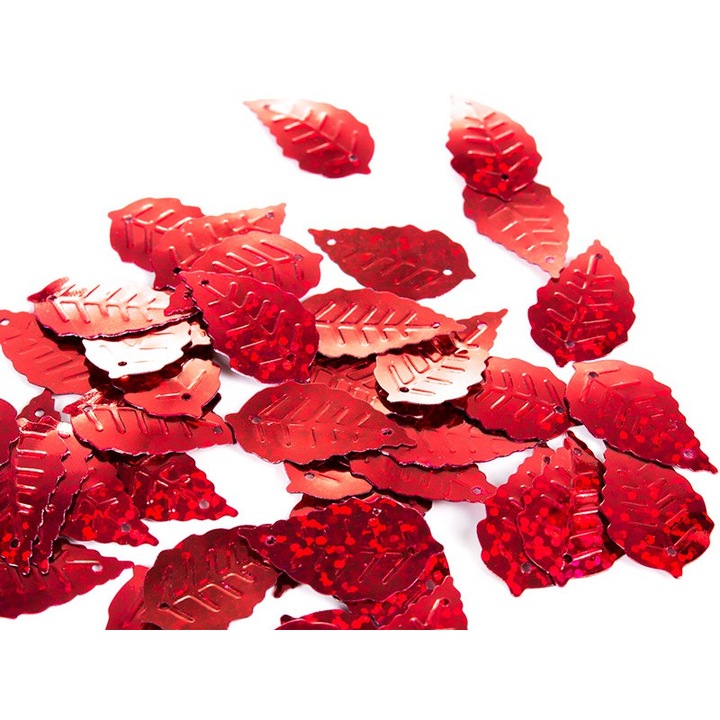 50 db-os dekorációs kiegészítők készlete, Decolo, flitterek, 14 x 24 mm, piros