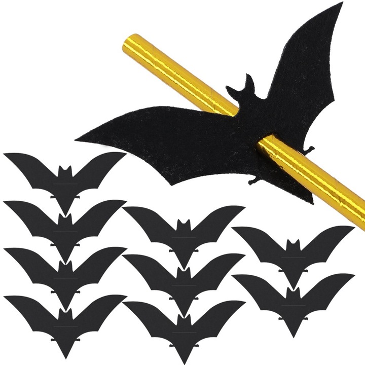 Set 10 Decoratiuni paie, Dekolo, Pasla, Model Liliac, 8.5 x 4.5 cm, Negru