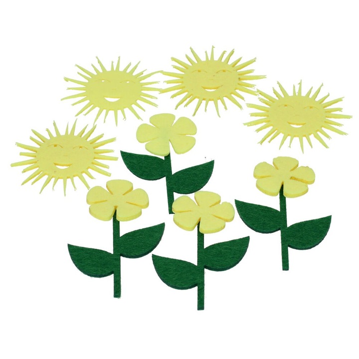 12 db dekorációs kiegészítő készlet, Dekolo.pl, virág és nap, sárga és zöld, 5,5x4,5 cm